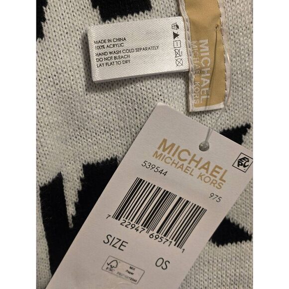 Michael Kors Women's Black/White MK Logo Reversible 65x10 Rectangle Scarf - Picture 3 of 5